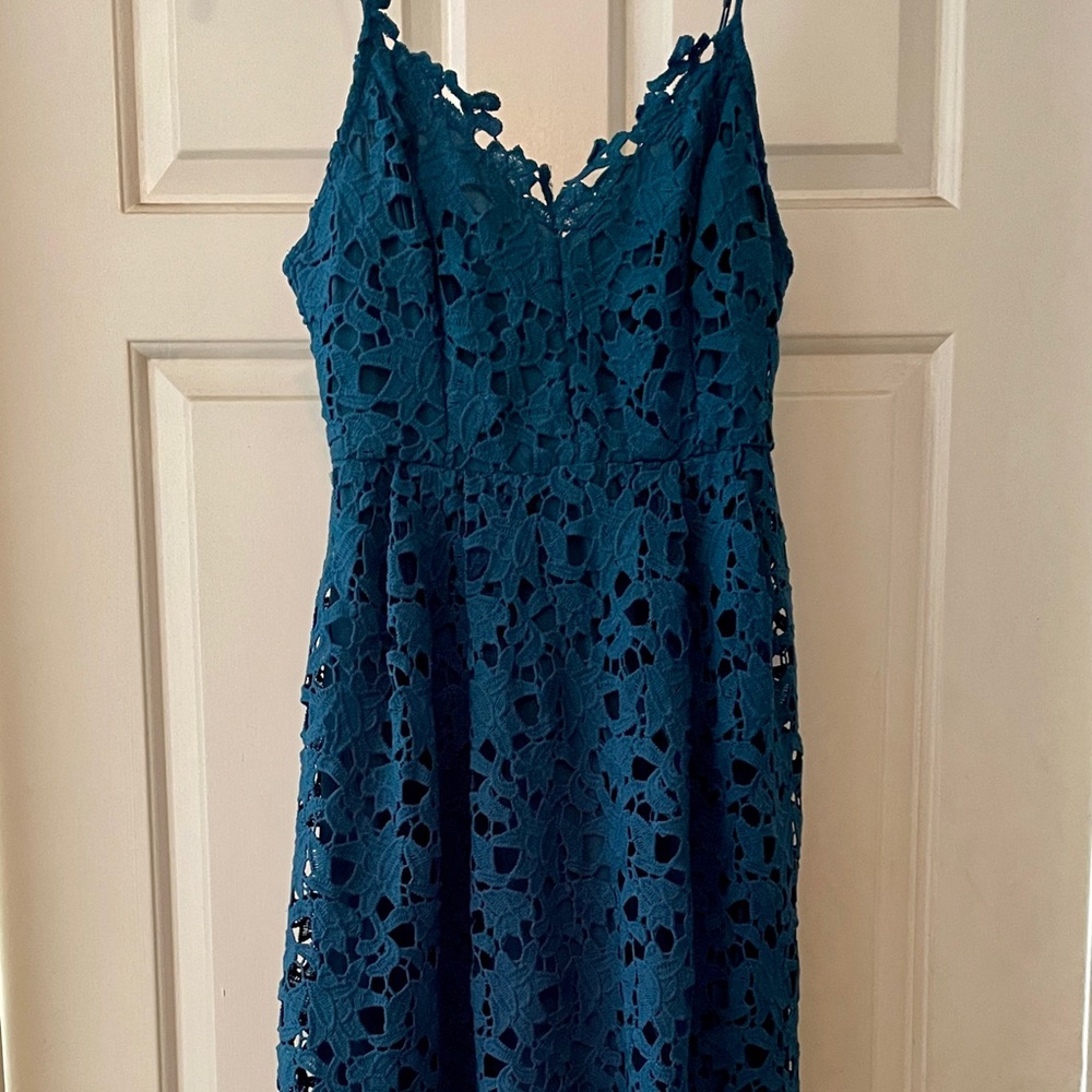 Teal blue midi lace dress